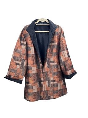 VTG Custom Black Brown Metallic Silk Artsy Blazer Jacket Womens